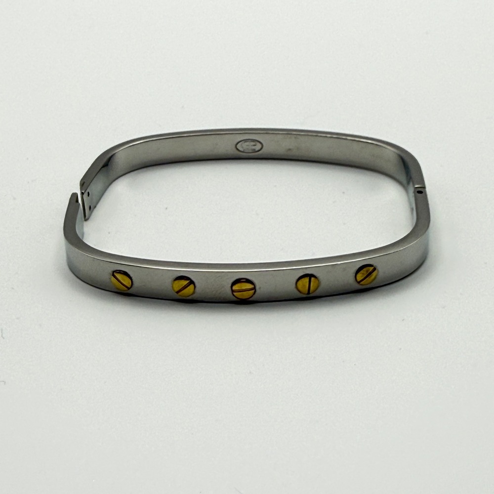 CP Metal Office Siren Academia Clean Sporty Chic Screw Detail Bangle Silver OS